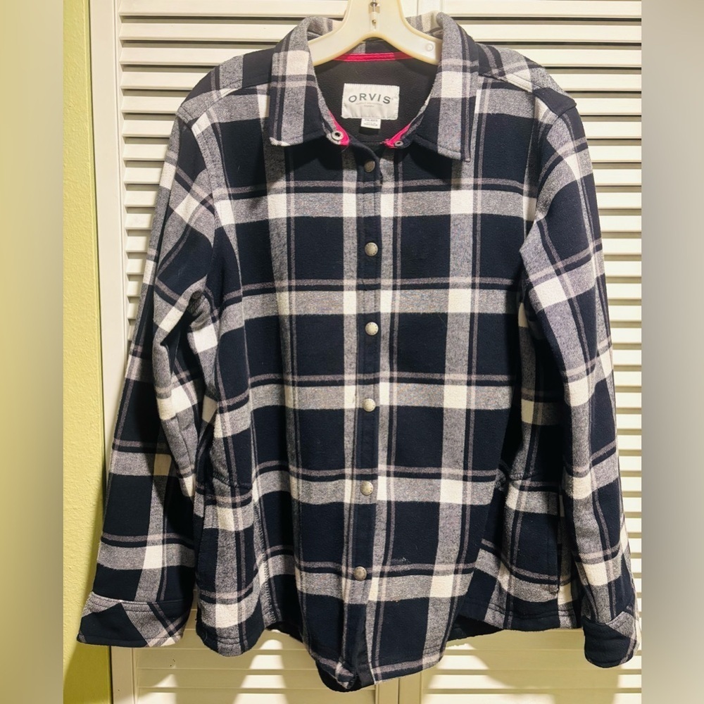 Orvis Women’s Fleece Lined Snap Button Flannel Shirt Jacket Shacket: Size XXL